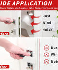 Image comparing door seal benefits with 'Before' and 'After' using 26 Feet D Shape Rubber Door Weather Stripping Seal With Self Adhesive Backing Easy Cut To Size No More Drafts For Large Gaps In Door Frames Keeps Heat In And Cold Out Black.