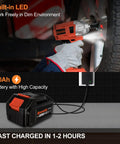 Cordless Impact Wrench With Brushless Motor 21V Max Beast Torque 310 ft lbs Half Inch Drive 4Ah Battery in use with tire