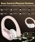 Wireless Sports Buds With LED Power Display, 80 Hours Playtime, Rose Gold earbuds with physical button control.