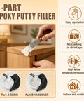 Person applying Tough As Nails Epoxy Wood Putty And Hardener Blend Two Part Formula For Plugging Cracks 17 64 Oz on wood surface.