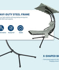 Outdoor Chaise Lounger Swing Chair With Umbrella Canopy Hanging Patio Chair With Stand Curved Steel Cantilever Lounge