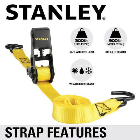 1 Inch Wide Ratchet Straps 10 Feet Go To Light Cargo Tie Down Straps With 300 Lb Working Load And 900 Lb Break Strength Black Yellow 4 Pack Featuring Reinforced Edging Vinyl Coated S Hooks Rust Resistant Non Marring