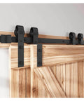 8Ft Bypass Sliding Barn Door Hardware Kit For Low Ceiling And Double Doors, Heavy Duty Carbon Steel Track System With Quiet Smooth Rolling Rollers, Overlapping Tracks, Supports Up To 200 Lbs, Corrosion Resistant installed on wood doors