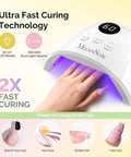 Gel Nail Polish Kit With P Plus 30F UV Light Lamp For Home DIY Mani showing hand under UV light with curing features