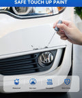 Hand applying Exact Match Touch Up Paint Pen For Chevy GMC Buick And Cadillac Ice, Quick Silver, Switchblade Metallic Colors Easy Scratch Repair Color Match Pen For Quick Fix And Car Scratch Repair on white car scratch