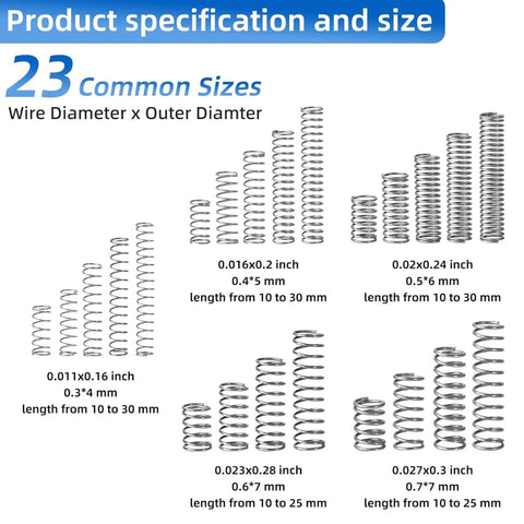 Premium Stainless Steel Compression Springs Assortment Kit Featuring 380 Versatile Pieces For DIY Repairs, Home Projects, And Heavy Duty Mechanical Fixes With Rust Proof Build, 23 sizes