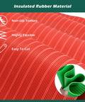 Close-up of Built Tough Pro Grade Heavy Duty Rubber Insulating Mat, Striped High Voltage Safety Floor Guard For Substations And Power Plants, Hardcore Electric Shock Protection Pad In Bold Red, showing non-slip grooves.