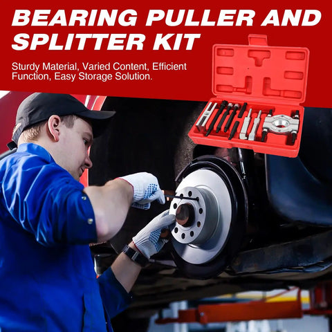 Mechanic using Heavy Duty Bearing Separator And Puller Kit 9 Piece Wheel Bearing Removal Tools Set With Portable ABS Case in garage