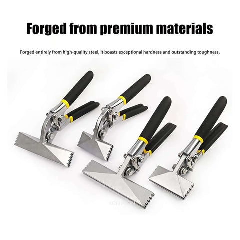 Set of manual metal sheet bending tool pliers with chromium vanadium steel construction and switch locking mechanism.