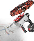 Cordless Automatic Wiring Tool With Brushless Motor And 25,000mAh Battery, Fish Tape Wire Puller showing wire spool and nozzle.