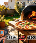 Infrared Temperature Gun For Cooking, Fast Non-Contact Thermometer With Wide -58 To 1022 F Range, Switchable Fahrenheit And Celsius, Ideal For Grilling, BBQ, Smoking, Candy Making And Roasting. Used near pizza oven at 221°C/430°F
