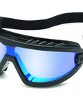 Wheelz Safety Goggles With Blue Mirror No Fog Lens Black Frame Comfortable Fit Quick Ventilation System Reduces Fog Adjustable Elastic Head Strap For All Day Comfort.