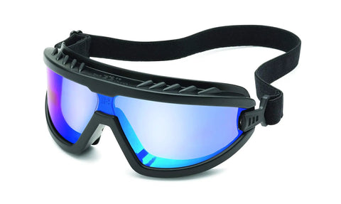 Wheelz Safety Goggles With Blue Mirror No Fog Lens Black Frame Comfortable Fit Quick Ventilation System Reduces Fog Adjustable Elastic Head Strap For All Day Comfort.