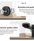 Close-up of steel rollers from 4 Ft Mini Cabinet Bypass Barn Door Hardware Kit With Single Track, 48 Inch Sliding Barn Door Kit For Double Doors