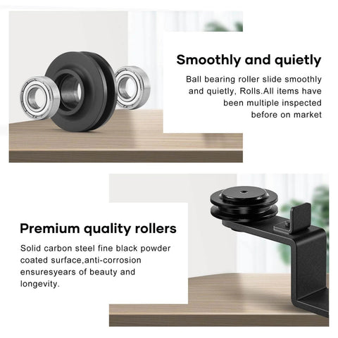 Roller components for Six Foot Mini Cabinet Bypass Barn Door Hardware Kit With Single Track, 72 Inch Sliding Barn Door Kit For Four Doors