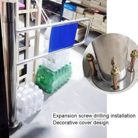 Hella Durable Automatic Closing Double Door Swing Gate For Busy Factories And Supermarkets Featuring Waterproof Easy Clean Steel Build installed with expansion screws.