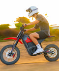 Rider enjoying IN10 Off Road Electric Mini Dirt Bike For Teens And Adults 2600W Motor with removable 1123Wh battery at sunset