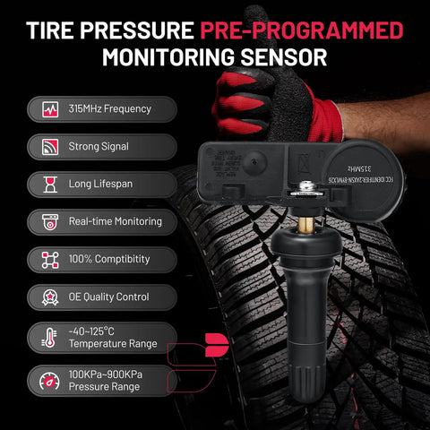 TPMS Sensor 315MHz For GM Vehicles Plug And Play Ready To Roll Direct Fit Replacement For Chevy Silverado GMC Sierra Buick Pontiac Cadillac 4 Pack OE 13598771 13598772 13586335 13581558, 4-pack tire pressure sensor
