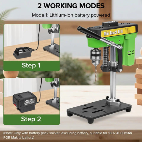 Mini Bench Drill Press For DIY Jewelry Making And Metal Wood Craft, Compact Benchtop Drill With Two Power Modes Cordless Or Corded