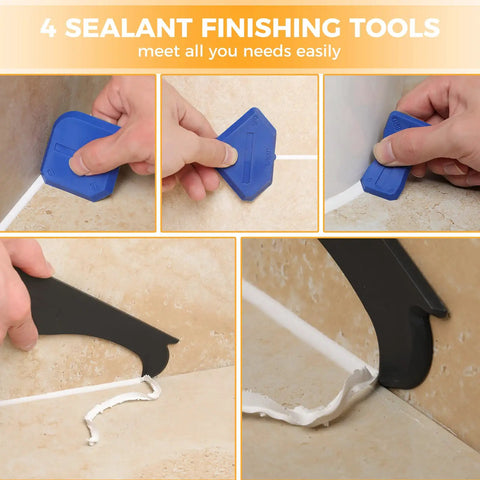 All In One Caulking Tool Set For Finishing Sealant Grout Removal And Caulk Scraping Pro Grade Glass Glue Angle Scraper action