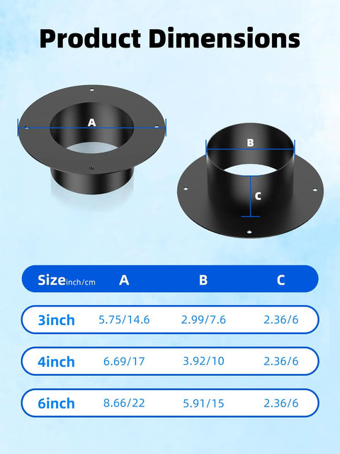 Product dimensions of Heavy-Duty 6 Inch Metal Duct Connector Flange for accurate sizing and installation guidance.