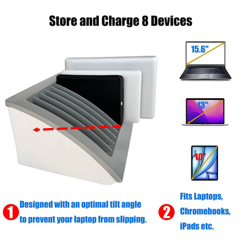 Dope Heavy Duty Six Pack Laptop And Tablet Charging Station With Versatile Desktop Organizer Rack For Up To 15 6 Inch Chromebook MacBook Surface Pro Tech Rig showing multiple device slots.