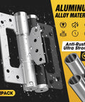 Close-up of 5 Pack Non-Mortise Door Hinges With Automatic Closing, Spring Hinge, Hydraulic Buffer, silver aluminum alloy, anti-rust