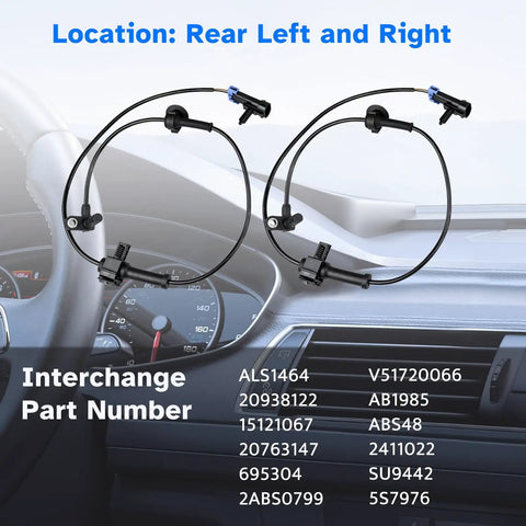 Rock Solid Rear Wheel Speed Abs Sensor Set Left Right Pair For Cadillac Escalade Chevrolet Tahoe GMC Yukon Suburban 2007 2014, displayed in vehicle dashboard.