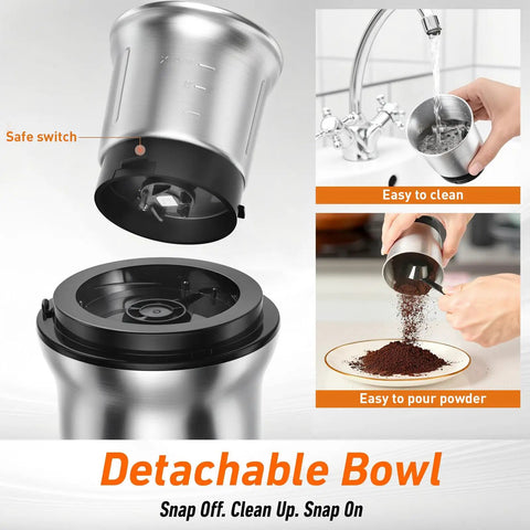 Electric Coffee And Spice Grinder With Dual Stainless Steel Blades And Removable Bowls Pulse Control And Clear Double Lid