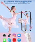 3-Axis Smartphone Gimbal Stabilizer With AI Tracking And Fill Light capturing ballet dancer on iPhone screen
