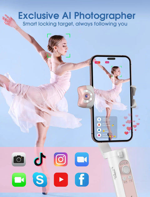 3-Axis Smartphone Gimbal Stabilizer With AI Tracking And Fill Light capturing ballet dancer on iPhone screen