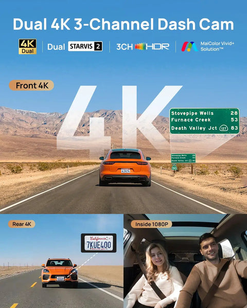 Triple Channel 4K Dash Cam For Cars Front Rear Interior 2160P 2160P 1080P With STARVIS 2 IMX678 HDR Night Vision view