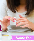Person using Lint Free Nail Wipes And Gel Polish Remover Pads Set With Cuticle Pushers for manicure at home.