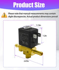 Replacement Solenoid Valve For Cleaning Machines 2037436 2037436, Easy Install And Durable Build, Keeps Your Carpet Cleaner Running Smooth, Compatible With Models 40M1 86T3 Bg10N2, Ideal Upgrade For Upright Carpet Cleaners. product size diagram with 1.13in, 1.2in, 2.47in measurements