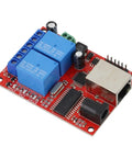 Industrial Ethernet 2 Way Relay Board Delay Switch Controller Module With STC Chip DC 5V To 24V, red PCB view