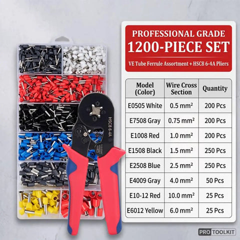 Premium Yoejuytr 1200 Pcs Cord End Terminals Kit With Ratchet Crimping Tool For Heavy Duty Electrical Wiring, Insulated Copper Ferrules Assortment In Durable Case, Perfect Gadget For Pros And DIY Whippers.
