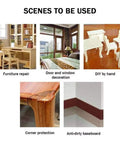 Scenes using Wood Grain Repair Tape Self Adhesive Two Point Four Inch By 32 Ft on furniture, doors, corners, baseboards.
