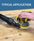 Universal 1-1/4 Inch Dust Collection Quick Connector Adapter for Vacuum Hoses attached to a sander on a wooden table