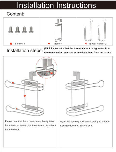 Over The Tank Toilet Paper Holder Stainless Steel Chrome Finish Easy Install No Fuss Rustproof Bathroom Tissue Storage Rack Keeps Rolls Handy And Clean With Durable Bracket Design assembly instructions