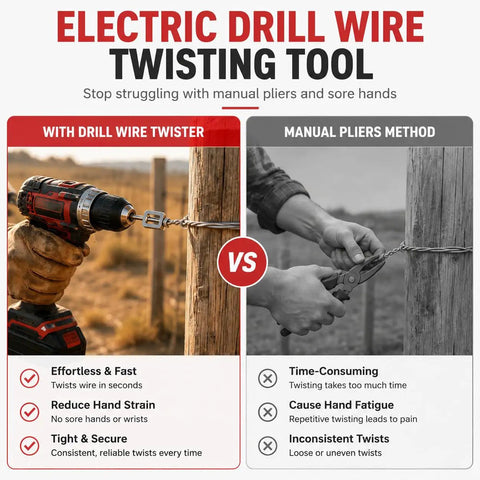 Comparison of Heavy Duty Electric Drill Wire Twisting Tool With 1/4 Inch Hex Shank vs manual pliers for wiring tasks.