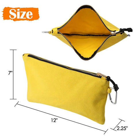 Heavy Duty Canvas Tool Pouches Set With Zipper Bags And Carabiners, 12x7 Inch Multipurpose Utility Organizer Bags, open view
