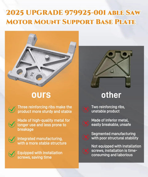 Heavy Duty Table Saw Motor Mount And Base Support Upgrade For 10 Inch Saws Fits 113 315 Series Replaces 979925001 TH1012 158543C Aluminum Reinforced Industrial Grade next to competitor comparison with features listed