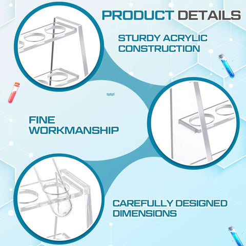 Two Pack Acrylic Test Tube Rack Holder With Six Wells For 10ml Tubes Clear Vial Organizer details and features