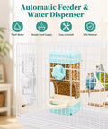 Top Tier Bird Water And Food Dispenser Set With Snap On Magnetic Tray And Drip Free Design For Parakeets Cockatiels And Lovebirds Zero Stress Maintenance inside cage with food and water setup.