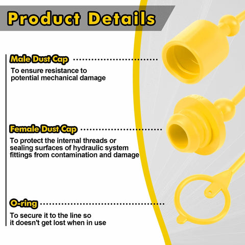 Tondiamo hydraulic dust cap and plug set, 10 pieces, yellow caps for 1/2 inch flat-face couplings