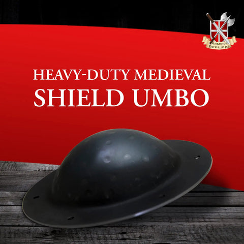 Medieval Beefy Hand Forged Shield Umbo Boss for Deflection 8 Inch Round Shield Boss 14 Gauge Black Iron with 8 Holes