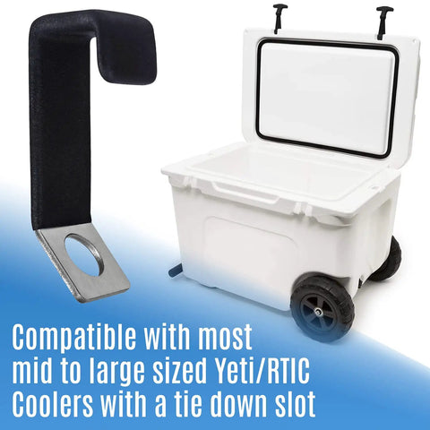 Heavy Duty Stainless Steel Ice Chest Bracket For Truck Bed Floor Mount Compatible With Yeti Rtic Padlock Slot Pack Of 2 next to cooler.