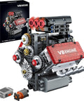 Mini V8 Engine Kit That Really Runs With Battery And Motor, Build Your Own 8 Cylinder STEM Engine Model, close-up assembled plastic kit with battery motor