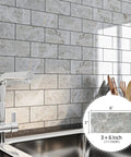 Tile Peel and Stick Backsplash 3x6 Grey Marble Subway Self-Adhesive Waterproof for Bathroom and Kitchen Wall Tiles No Grout Removable Easy Install RV Fireplace.