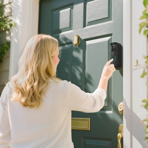 Woman using No Drill Adhesive Doorbell Mount For All New Video Doorbell Camera Second Generation Easy To Install Mounting Bracket